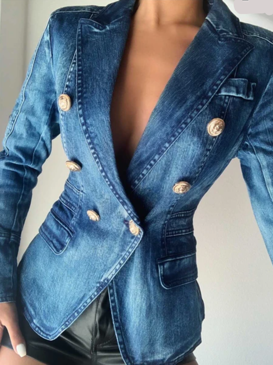 MARGOT DENIM DOUBLE-BREASTED BLAZER