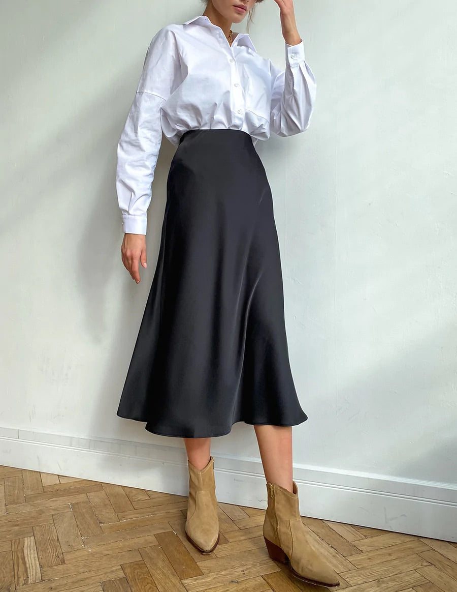 SATIN MIDI SKIRT