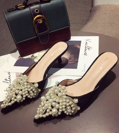 LA PEARL EMBELLISHED HEELS